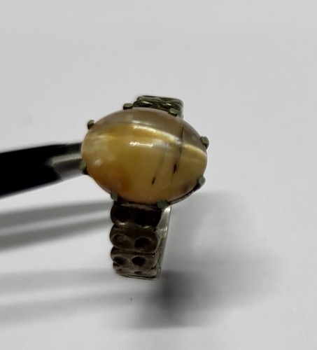 Sterling Silver Men’s Ring SZ 6.5 US Natural Cat’s Eye Yellow Quartz Vintage - Bild 13 von 14