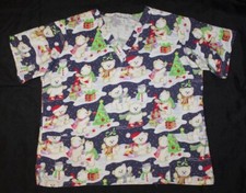 Ladies UA SCRUBS winter bears  snowmen medical SCRUB shirt top Size XL