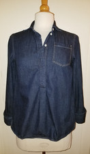 Brunello Cucinelli Women's 995 Denim Half Button Shirt, S