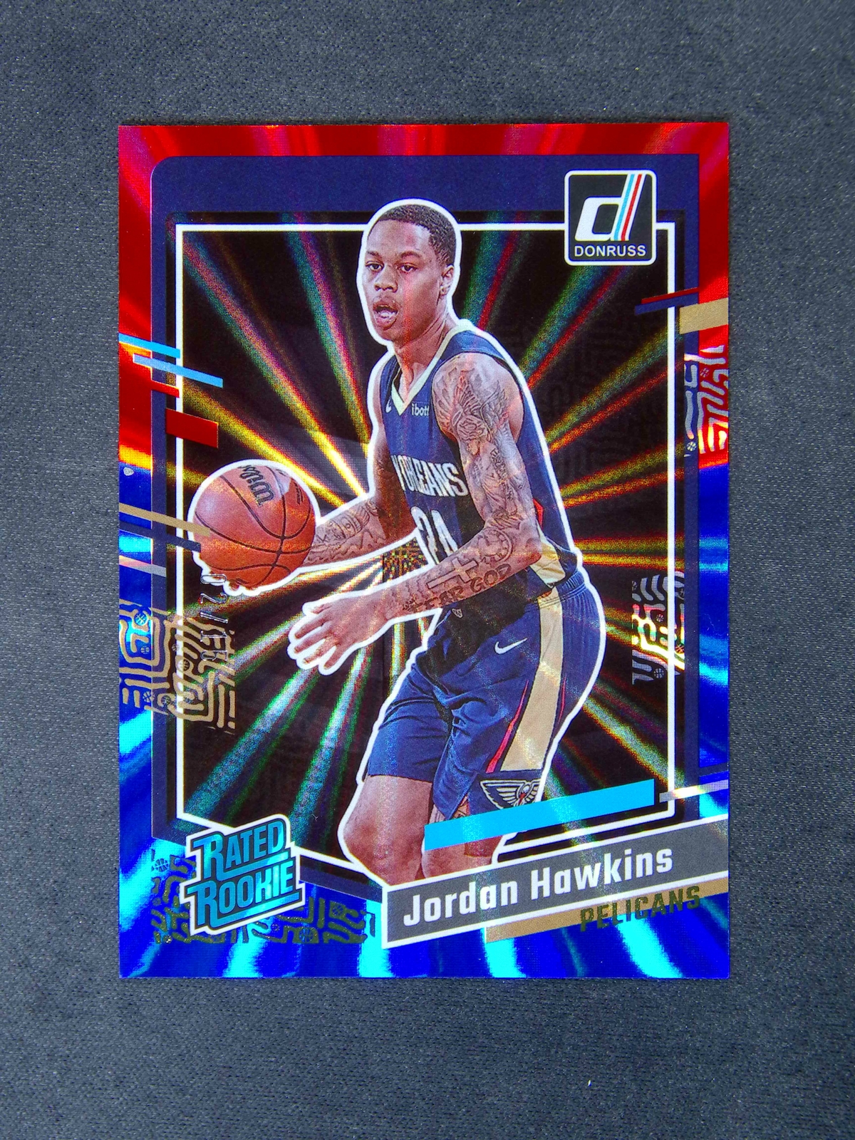 2023-24 Panini Donruss Jordan Hawkins #219 RC Rookie Red and Blue Laser Holo /15