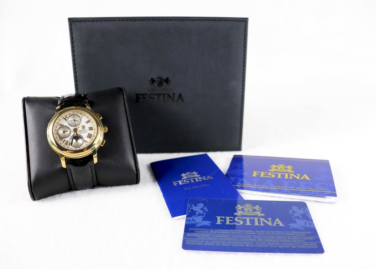 Men's Festina 18k Gold Strata Moon Phase Chronograph Auto Men's Festina 18k Gold Strata Moon Phase Chronograph Auto