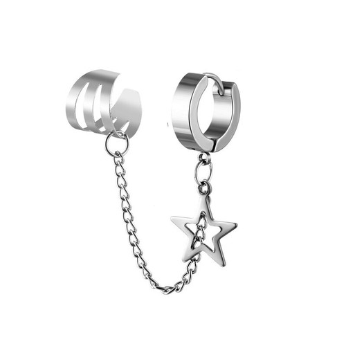 PAIR Men Women Chain Dangle Ear Cuff Hoop Earrings Ear Piercing Punk Jewellery - Picture 14 of 25