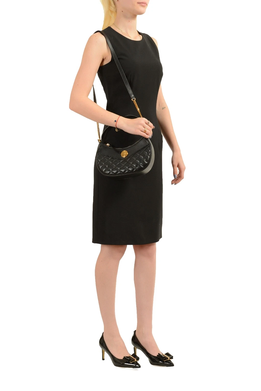 Borsa a tracolla Versace donna "Mezza Luna" pelle oro medusa trapuntata borsetta