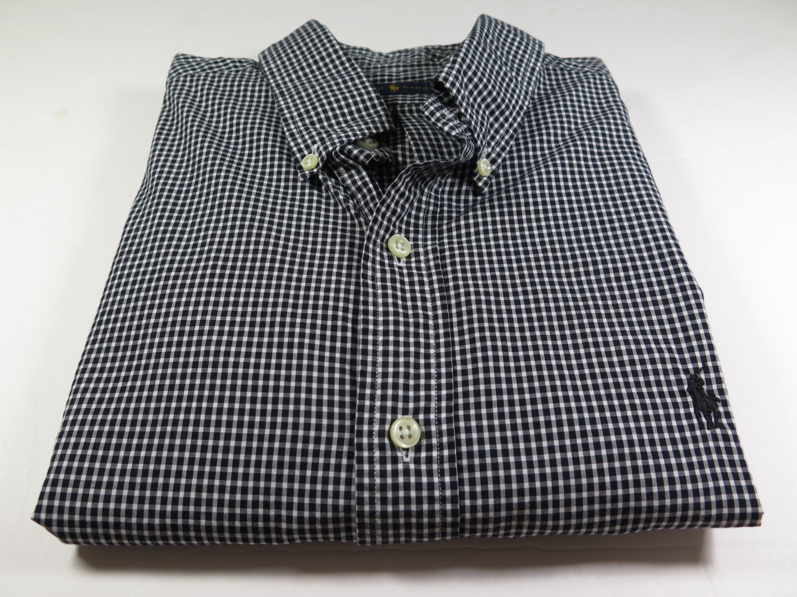 Polo pony Ralph Lauren uomo puro cotone nero bianco quadri recente camicia casual XL