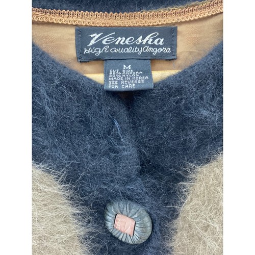 Vintage Rare Find Venesha 80% Angora Fuzzy Button Lagenlook Sweater Coat Sz M - Picture 5 of 11