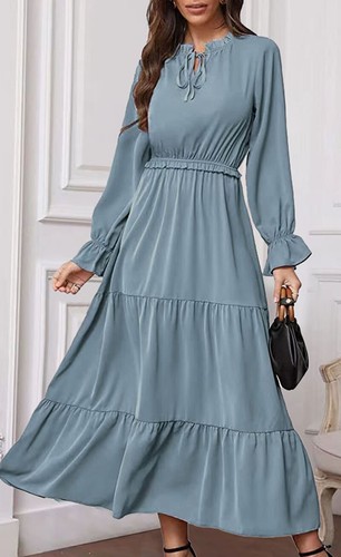 Fashion Solid Color Long Sleeve Dresses Women Long Dresses All-Season - Picture 4 of 9