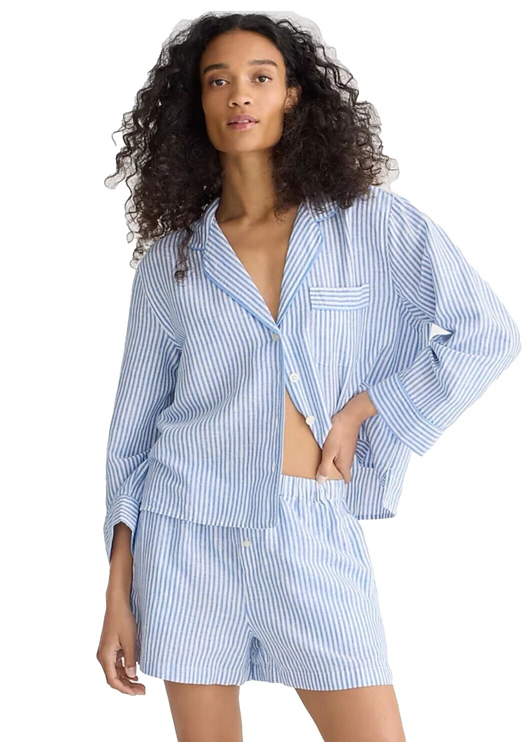 J。 Crew 棉条纹睡衣和长袍女