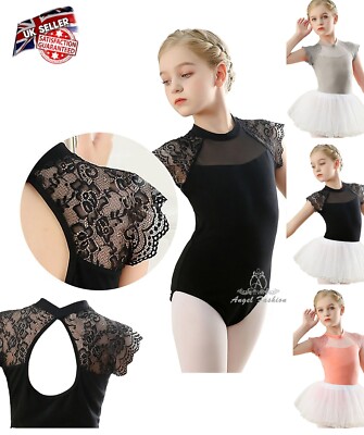 Mädchen Ballett Baumwolle Spitze Flügelärmel Turnanzug Kostüm Tanzkleidung mit Tutu Rock