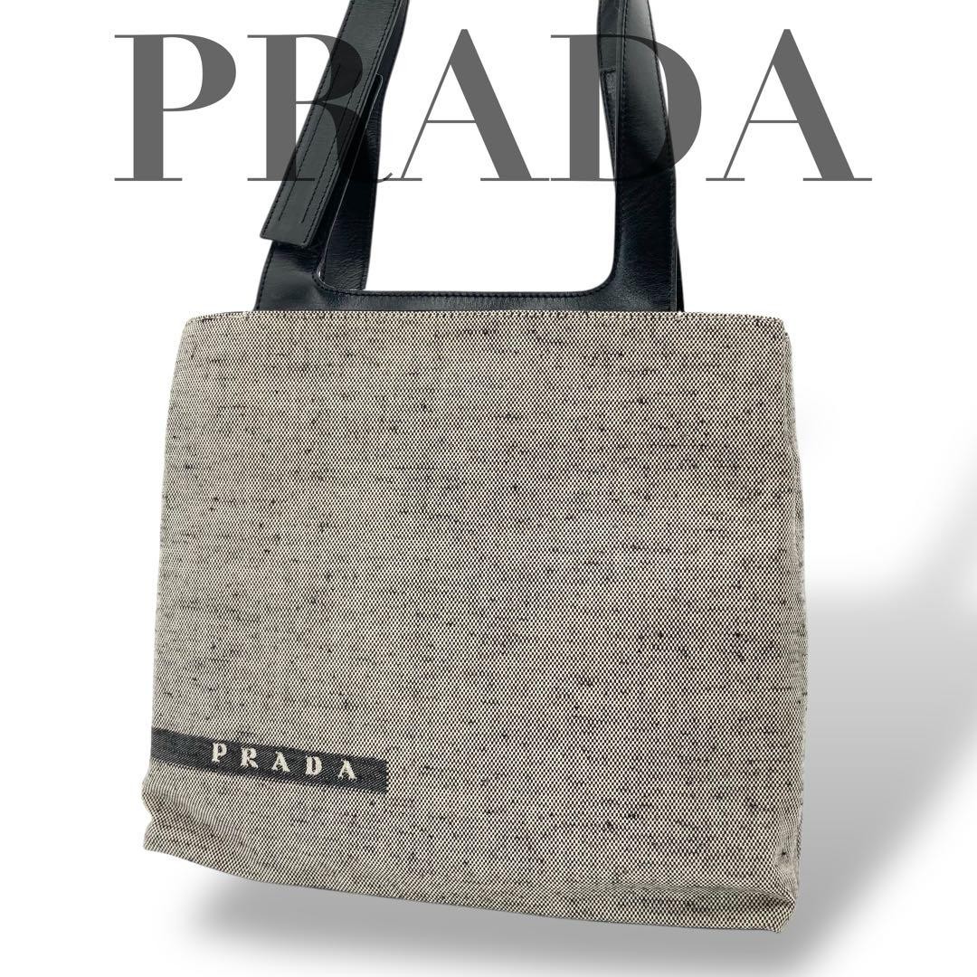 Prada Gray Canvas Logo Tote Bag Y2K Shoulder Carry From Japan
