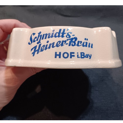 Vintage Schmidt's Heiner-Bräu HOF i.Bay German Beer Ceramic Ashtray Off-White