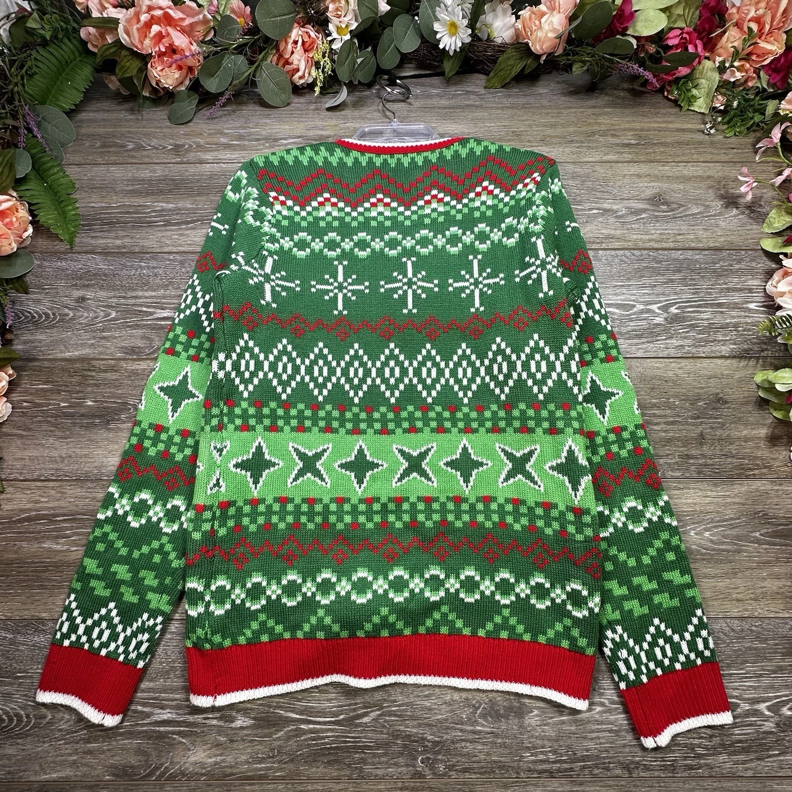 Ugly Christmas Sweater COW Antlers & Bell Holly Holiday Time Size Small (34-36)