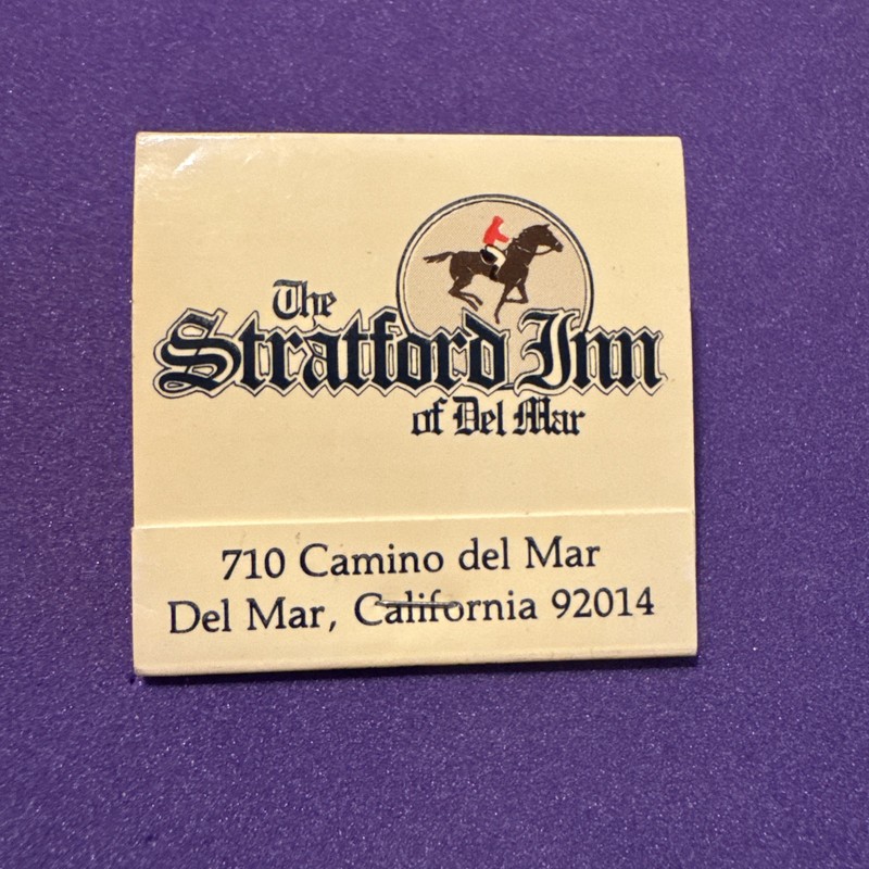 The STRATFORD INN of Del Mar CA Matchbook, MATCHES NEW
