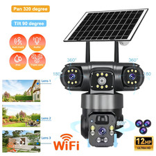 Wireless 3 Lens 12MP Solar Battery Home Security Camera Outdoor Wifi PTZ CCTV US