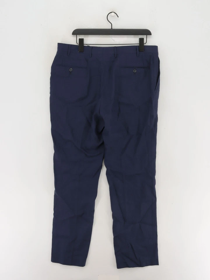 Pantalones de traje para hombre Corneliani W 36 en lino azul con lana pantalones de vestir rectos Foto 2 de 4