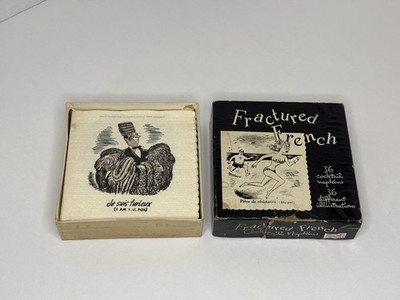 Vintage Circa 1950s Fractured French Cocktail Napkins, MCM, Funny, Humor