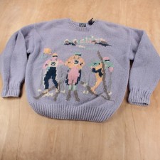 vtg 90s GAP handknit Shetland wool skier ski print pullover sweater LARGE tag