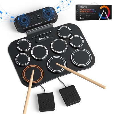 Ryhmo Electronic Drum Set, 9 Pads Electric Drum Pad Roll Up Drum Pad, Built-i...