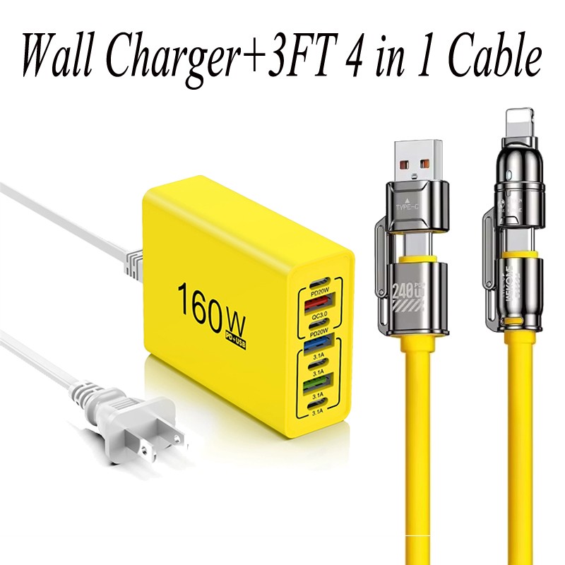 160W 7-Port USB C Fast Wall Charger Block Charging Station for Multiple Devices