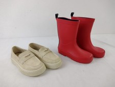 M&S 2Pcs Boys Shoe Bundle Size 9 Beige Slip On Loafer Red Wellies NEW F2