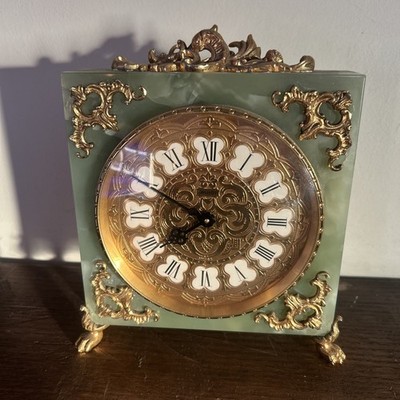 Imhof Vintage Uhr Mantel Büro Schreibtisch Offiziersuhr Swiss grün Onyx 60/70er