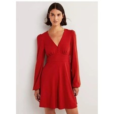 BODEN Poinsettia Red V Neck Jersey Tea Dress US Womens Size 4