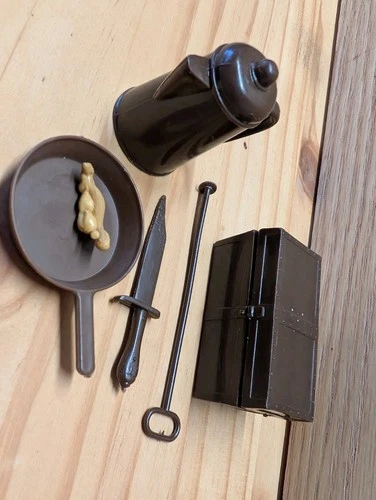 Vintage Marx Johnny West 12" Figure Accessory Lot - Camp Gear Trunk Coffee Pot