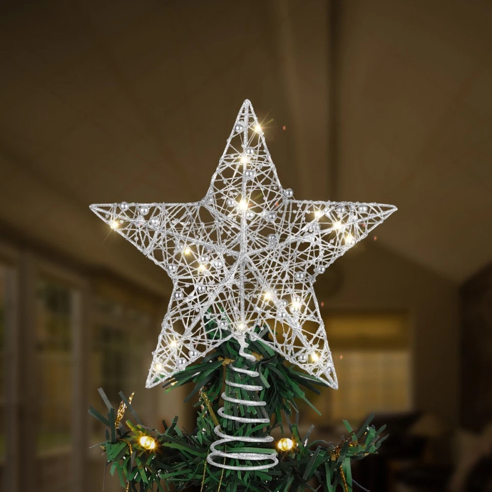 Stella Topper Dell'albero Di Natale Decorazioni Natalizie in Argento - Immagine 3 di 3