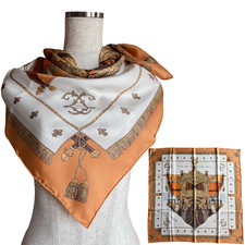 HERMES Carre 90 "VUE DU CAROSSE DE LA GALERE LA REALE" 100 Silk Scarf Cleaned