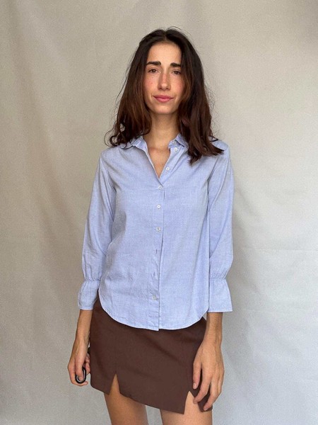 Camisa de algodón con botones con puños fruncidos, Camisa académica ligera de lujo, XS