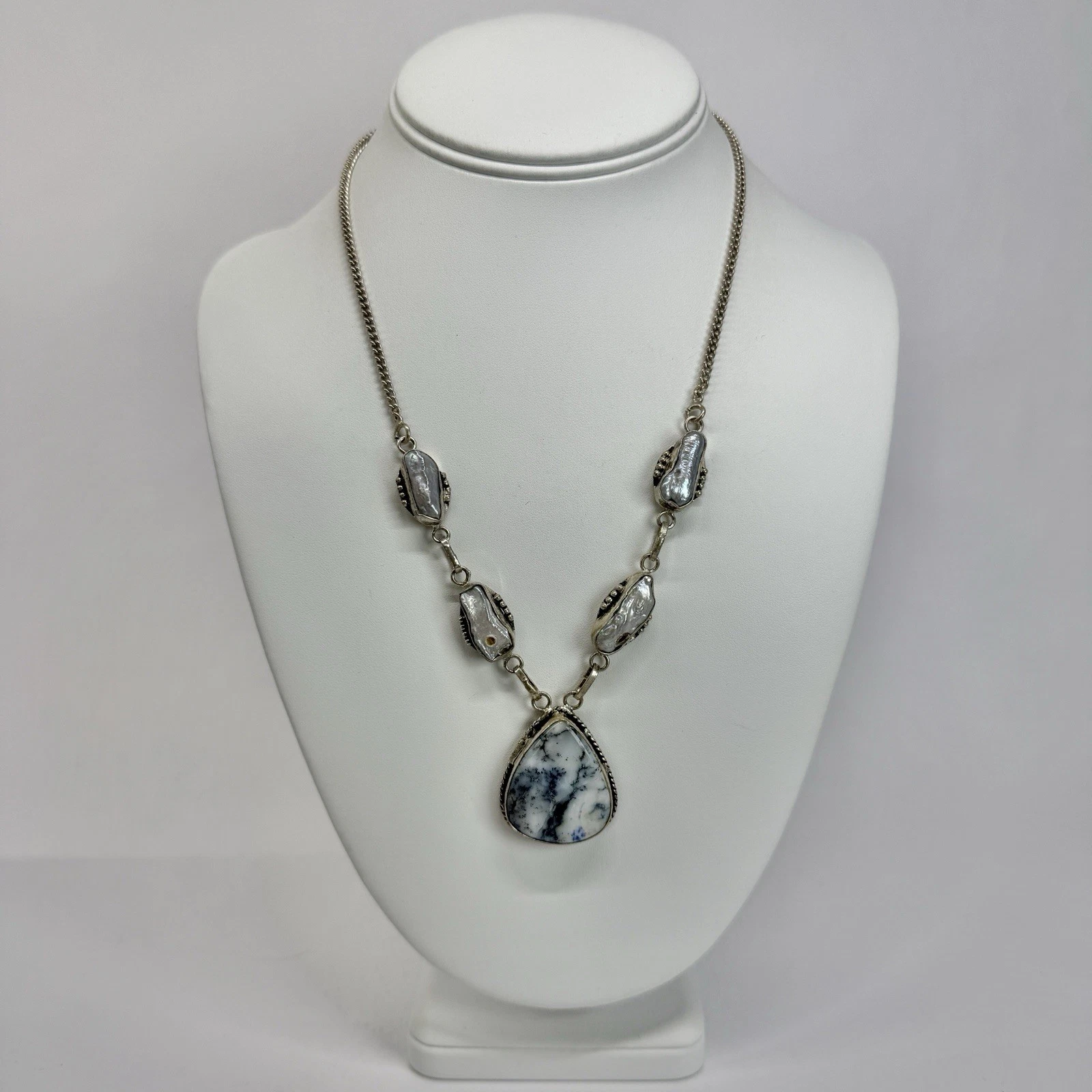 Elegant Navajo-Style Crystal Bezel 925 Silver Vintage Necklace Jewelry N573