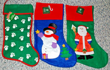 Lot of 3 Christmas 18" Stockings - Santa Claus, Snowman and Paw Prints NWT S3 