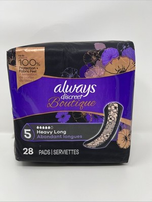Always Discreet Boutique Incontinence Pads, Size 5, Heavy Absorption, Long, 28ct