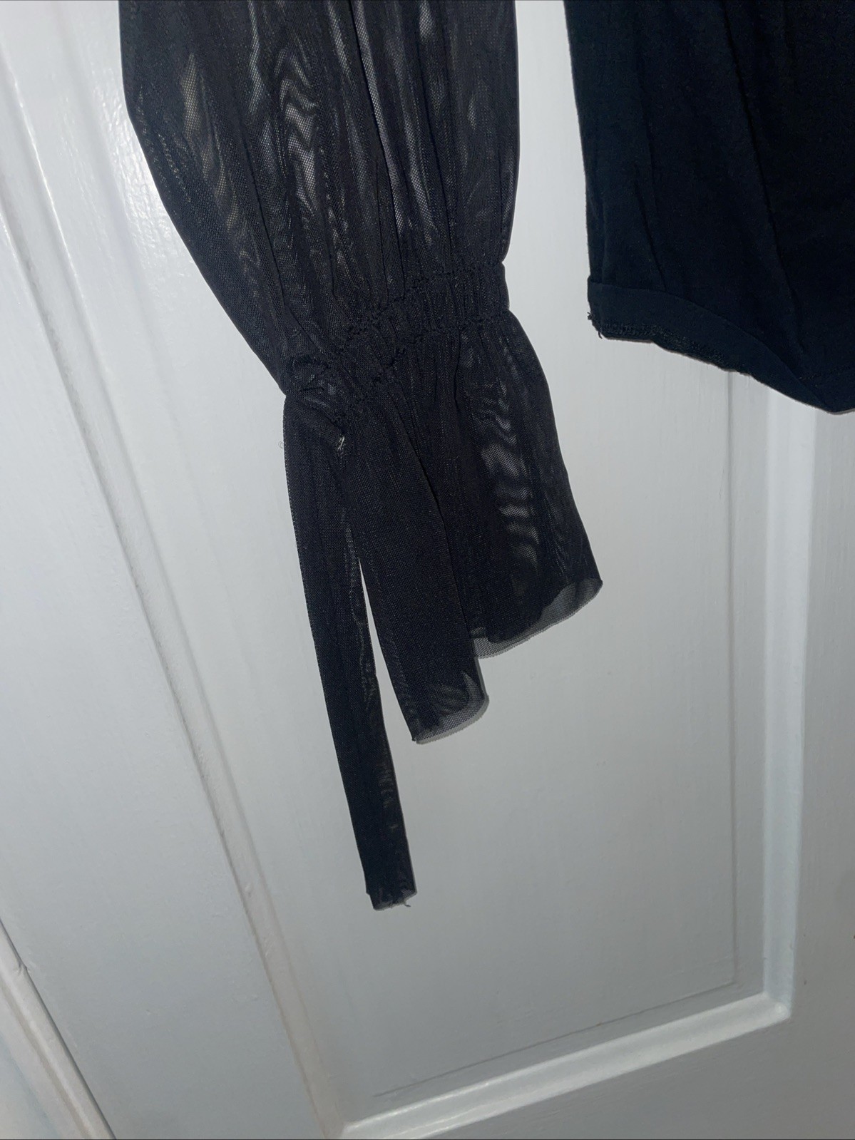 OAK + FORT Black Mesh Sleeve Tie Cuff Long Sleeve Top Women’s L Minimalist Sheer