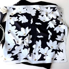 White Magnolia Paisley Print 100 Mulberry Silk Shawl Scarf Necktie Kerchief 21"