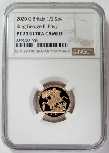 2020 GOLD GREAT BRITAIN PROOF KING GEORGE III PRIVY 1/2 SOVEREIGN NGC PF 70 UC