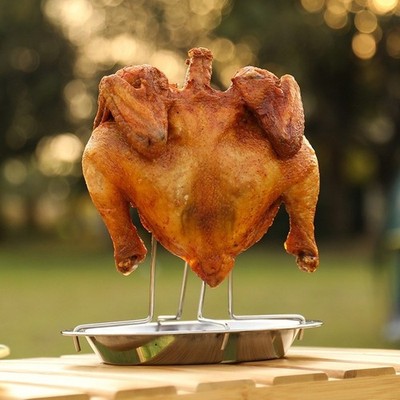 Stainless Steel Foldable Chicken Roaster Stand for Charcoal BBQ Grilling