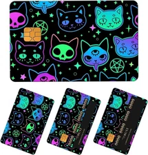 Stylish Neon Cat Credit Card Sticker | Debit Card Skin Wrap | Glow-Inspired Viny