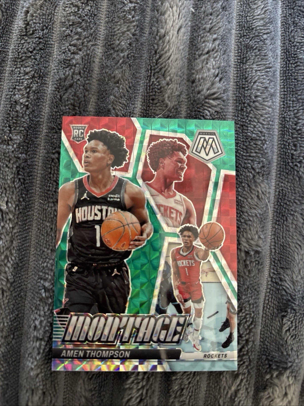 Amen Thompson 2023-24 Panini Mosaic 40/75 Green Disco Montage RC Rockets #26