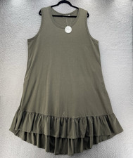 Zim & Zoe Dress Women 26/28 Green Olive Evie Ruffled Tiered Pockets Hi Low Midi