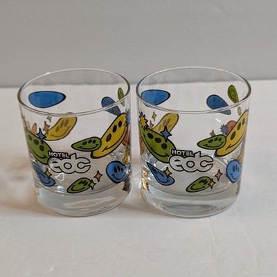 Hotel EDC Low Ball Cocktail Glass Ware Set. Electric Daisy Carnival. Used. 