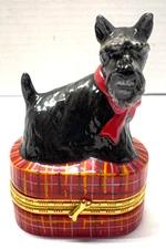 RGA Scottish Terrier Hinged Trinket Box Tartan Plaid with Bone Clasp VTG 1997