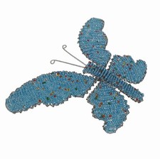 Handmade Beaded Butterfly Insect Figurine Seed Beads Wire Blue Delicate Decor