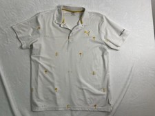 PUMA Palm Tree Golf Polo Shirt White Yellow Men's Size L Short Sleeve