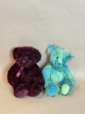 Set Of 2 Vintage 1980s Russ Teddy Bears, Burgundy And Green/blue, 10in