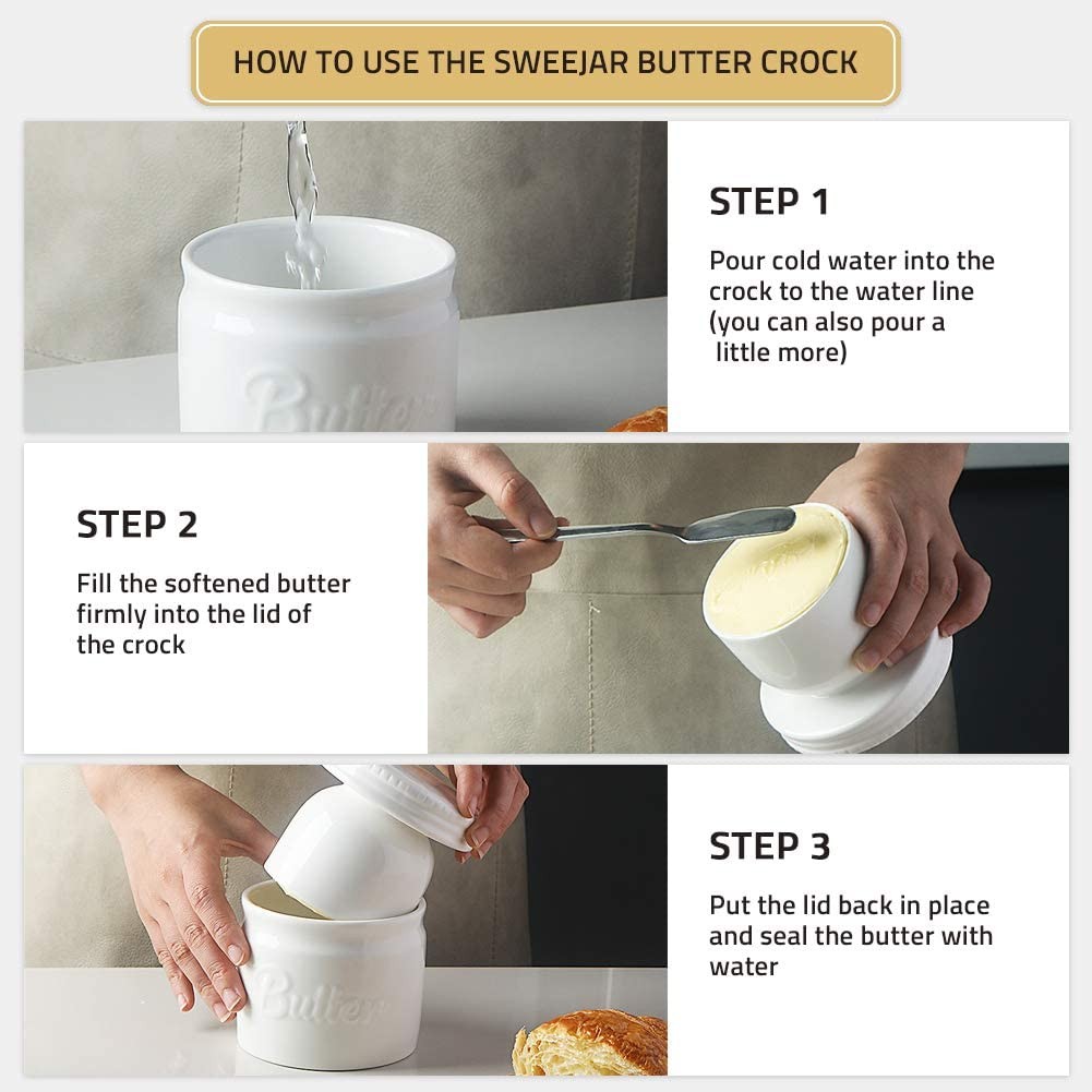 Sweejar Butter Keeper Crock French Ceramic Butter Dish White