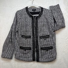 Talbots Tweed Blazer Womens 14 Black White Textured Jacket Preppy Classic