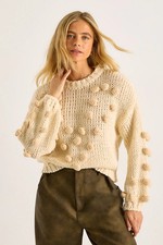 Nastygal Womens Chunky Knit Jumper Cream Pom Pom Detailing Ribbed Hem