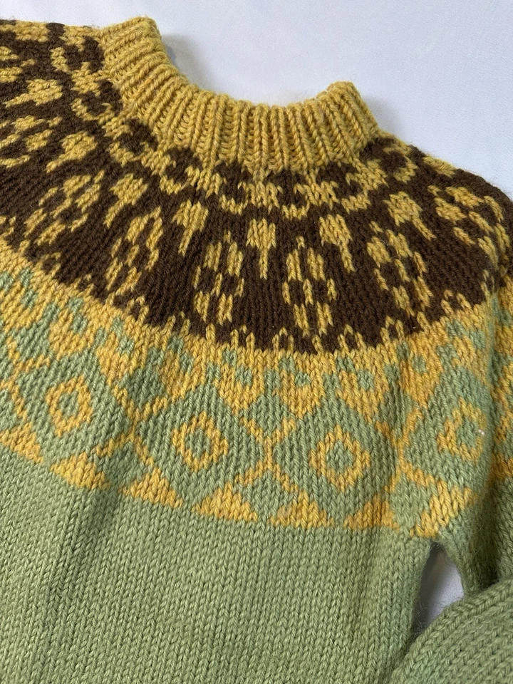 РУЧНОЙ ВЯЗКИ Kids Fair Isle кокетка свитер мха зеленый Nordic шерсти смесь 4T 5T мальчика - Изображение 2 из 4