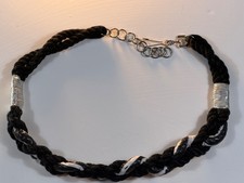 VTG Knotted Macrame Black White Rope Metallic Braided Belt w Chain 1980s Vibe