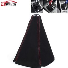 Genuine Leather Alcantara Suede Shift Knob Boot Cover Black With Red Stitches